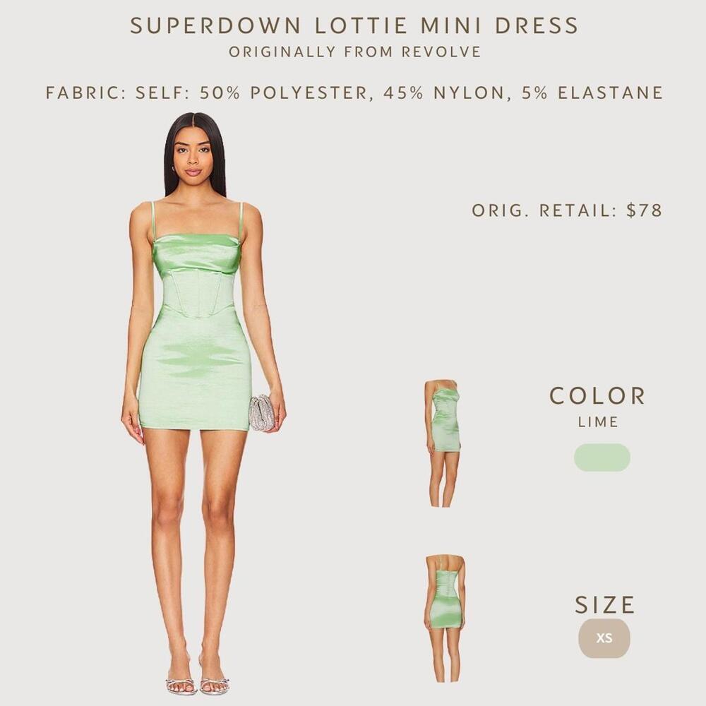 Superdown Lottie Mini Dress Lime Green Satin Bodycon Size XS